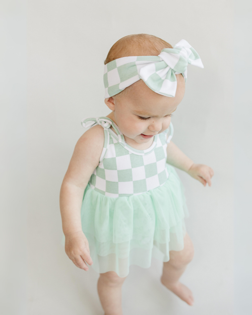 Lucky Panda Kids Checkered Headband - Mint (Final Sale)