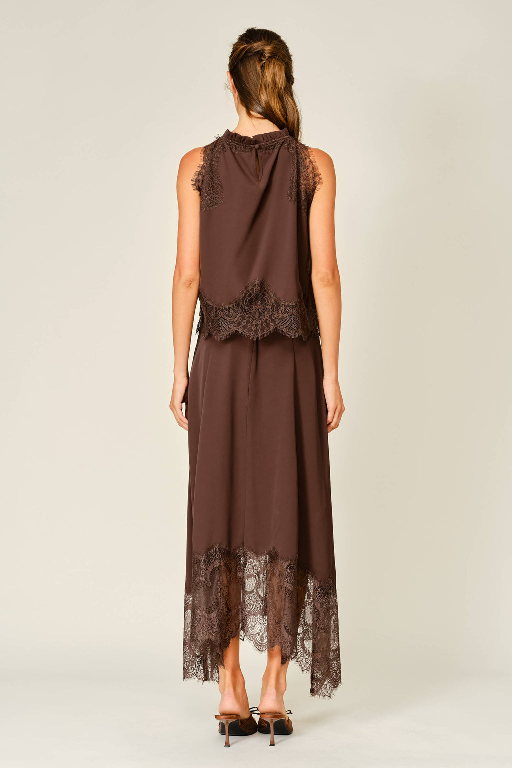 Women's Lace Midi Skirt - Brown
