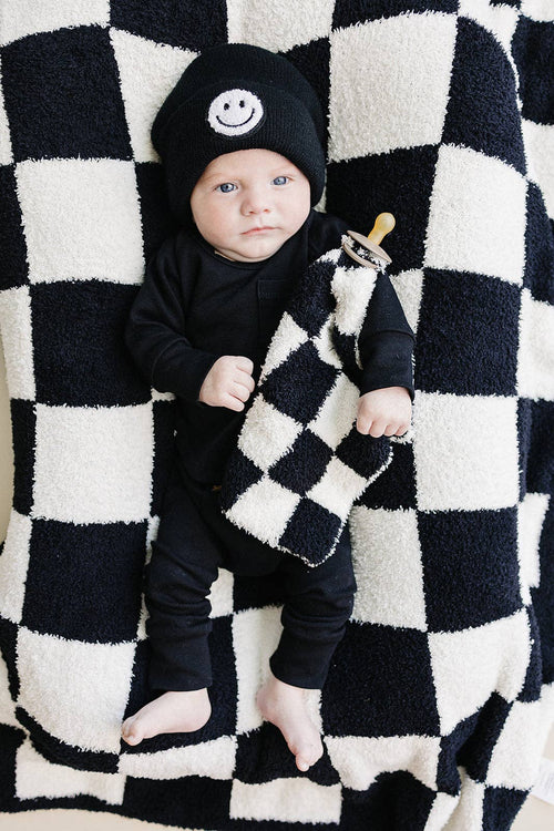 Lucky Panda Kids Lovey - Checkered Plush Black