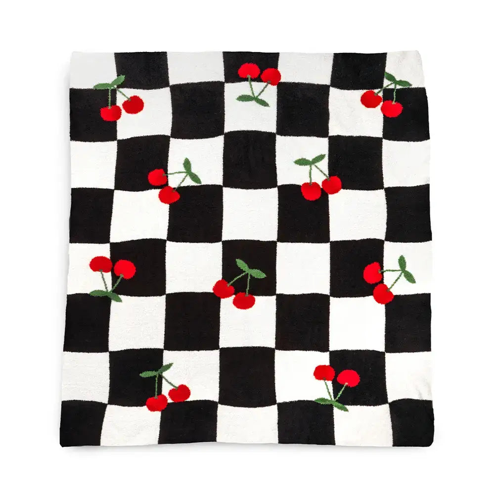 Living Royal Throw Blanket - Checkered w/ Red Cherries