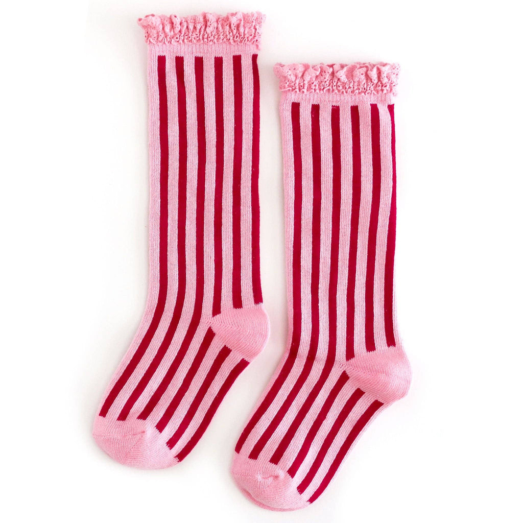 Little Stocking Co. Lace Top Knee High Socks - Candy Stripe