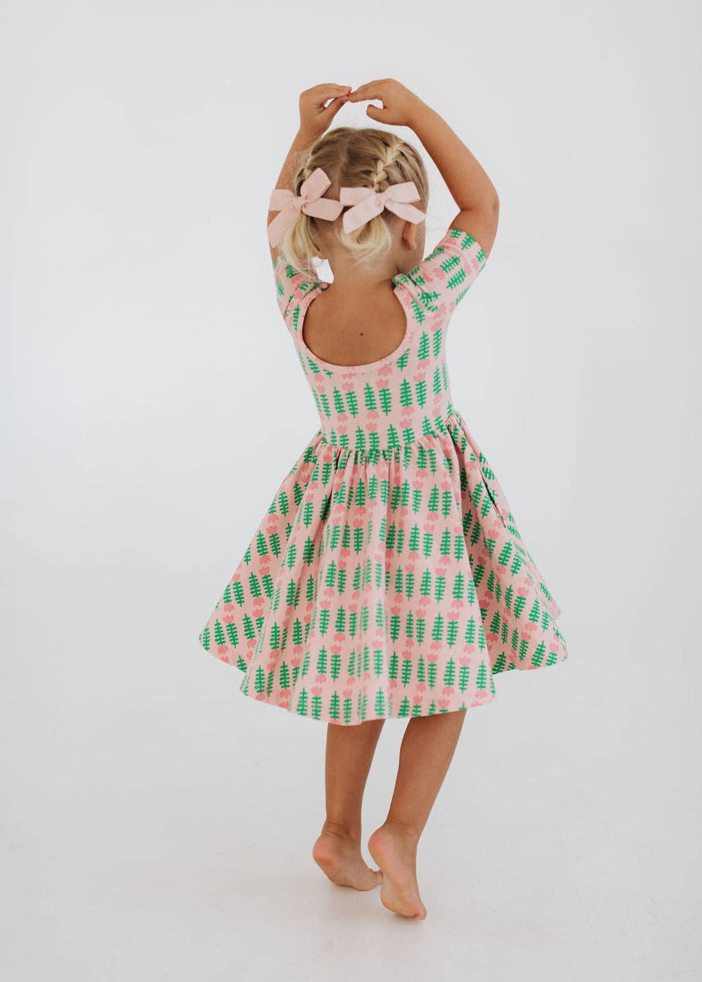 Good Apples Kids Short Sleeve Twirl Dress - Pink Tulips
