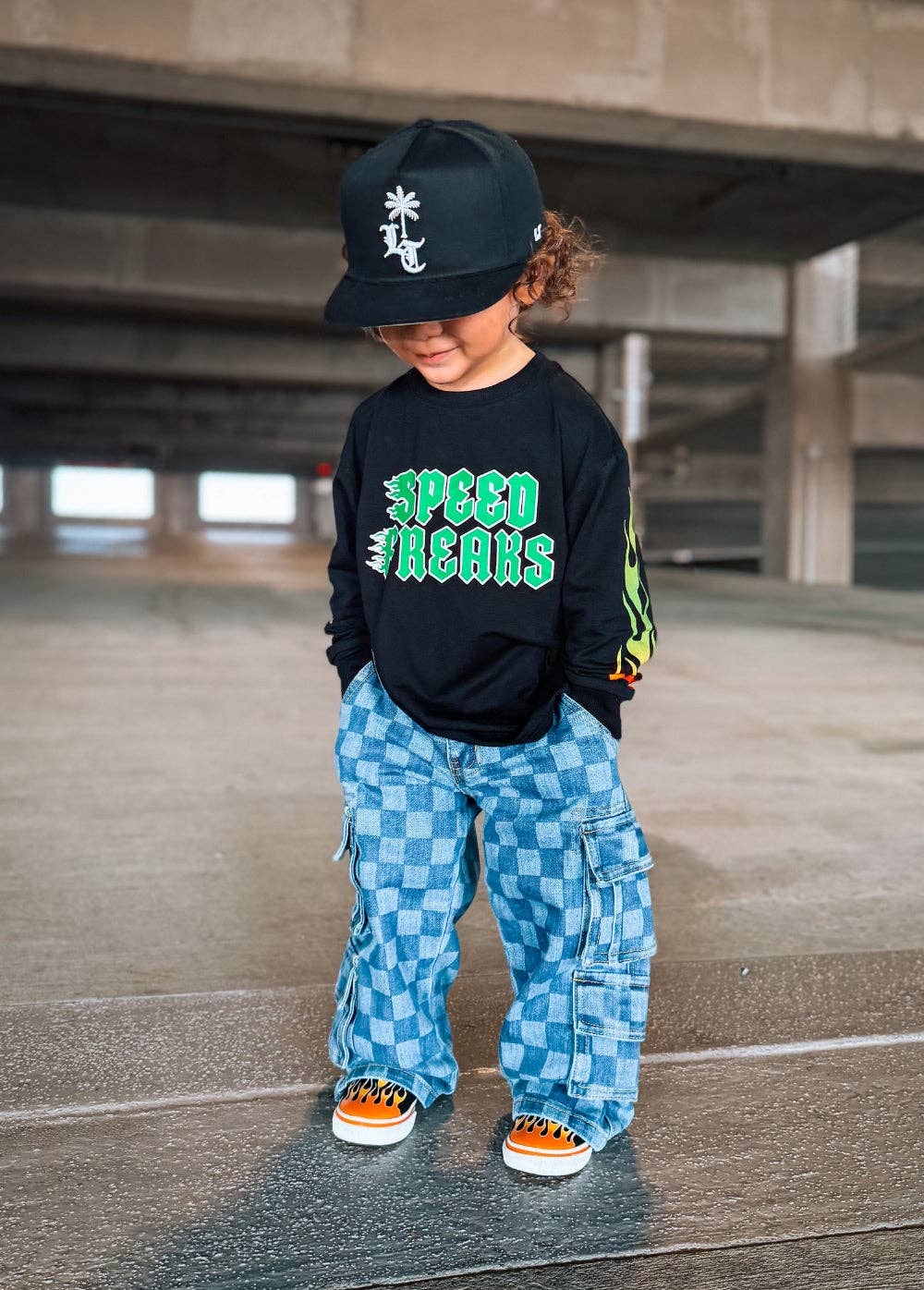 Little Trouble - Checkered Baggy Blue Jeans (Final Sale)