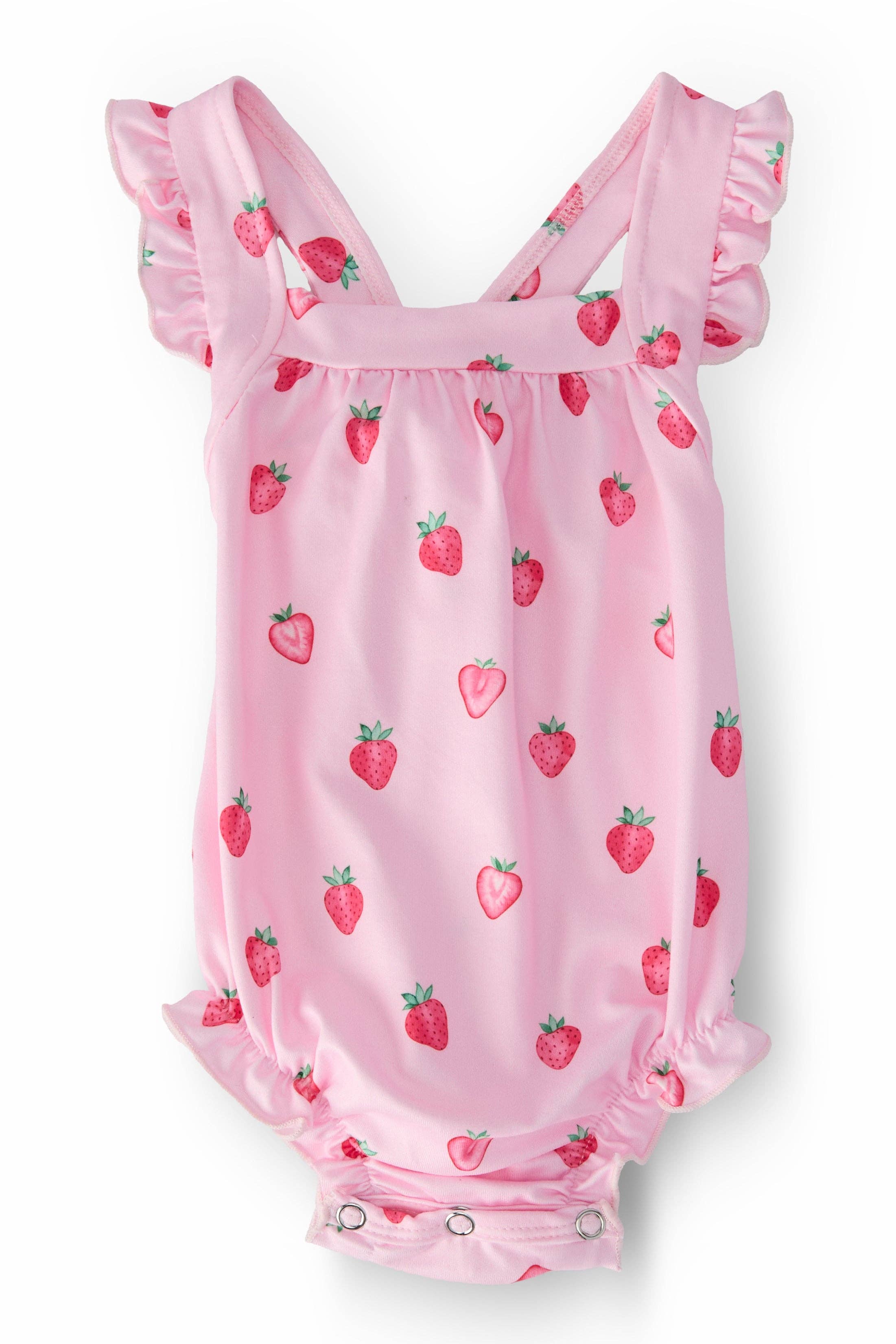 Mila & Rose Ruffle Cross Back Romper - Sweet Strawberries