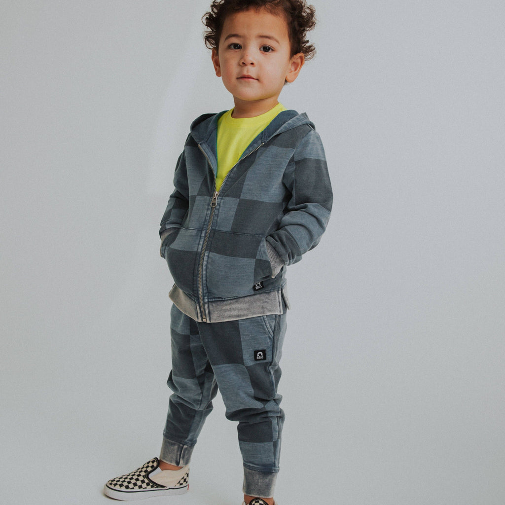 RAGS - Kids Zip Up Hoodie - Blue Denim Check