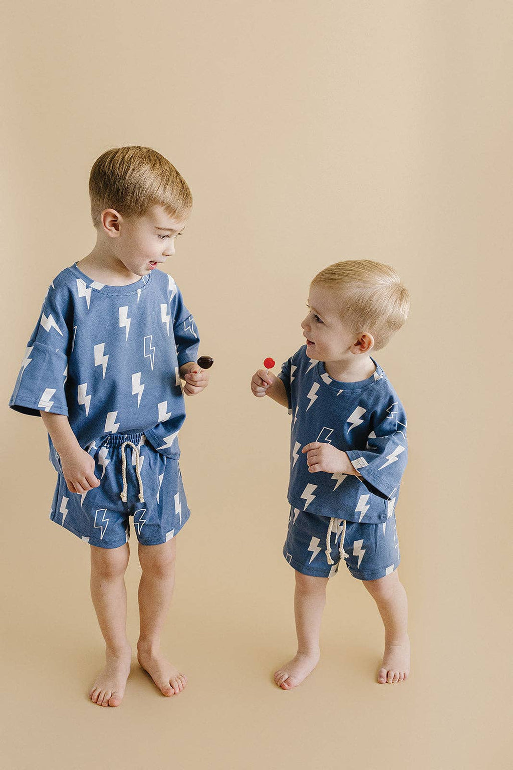 Lucky Panda Kids Shorts Set - Blue Bolts