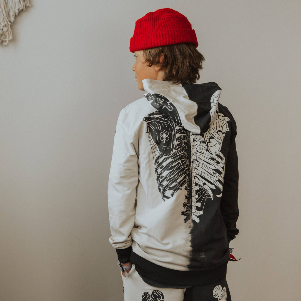 RAGS - Kids Hoodie - Black and White Skelly