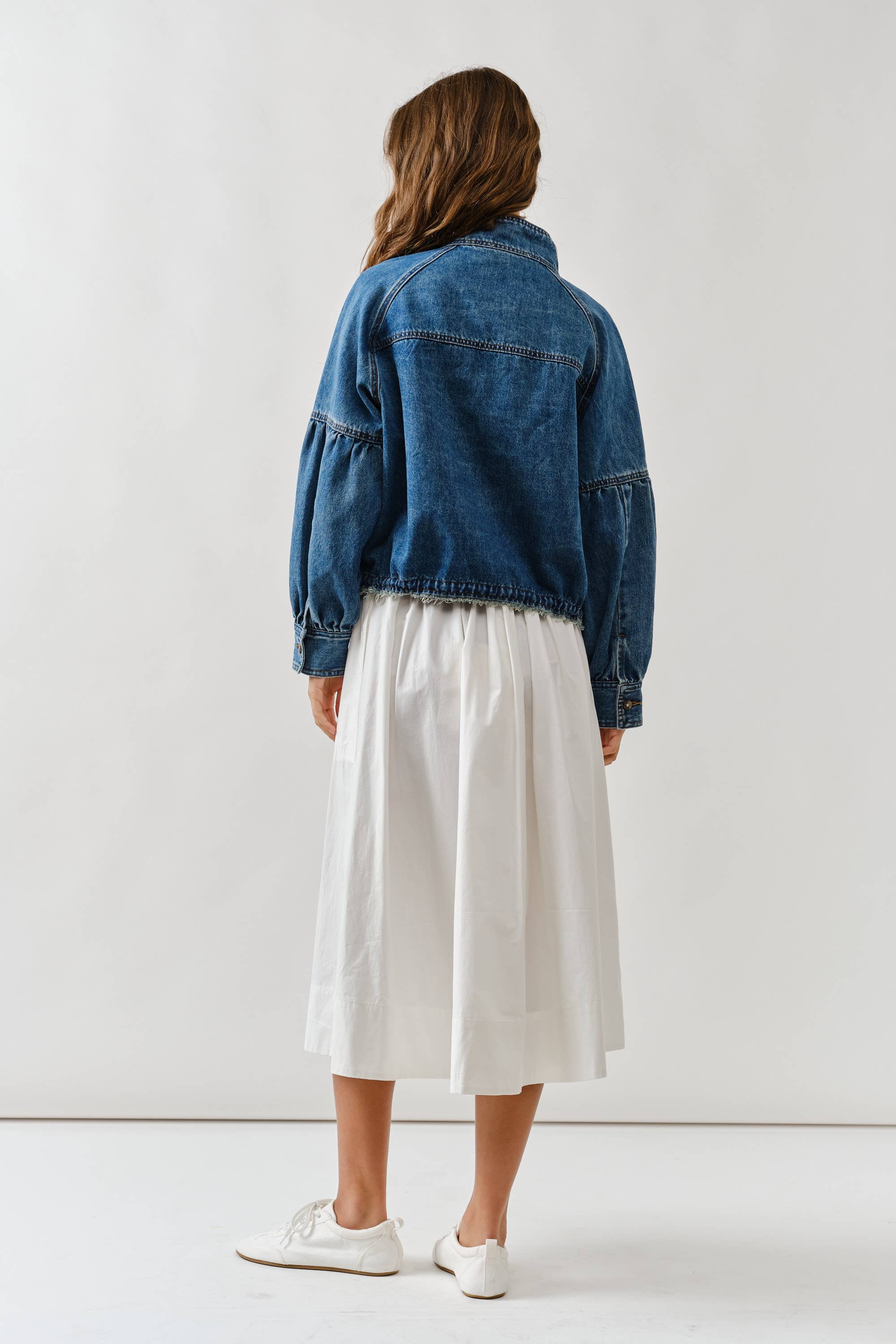 Women's Balloon Sleeve Twill Denim Jacket