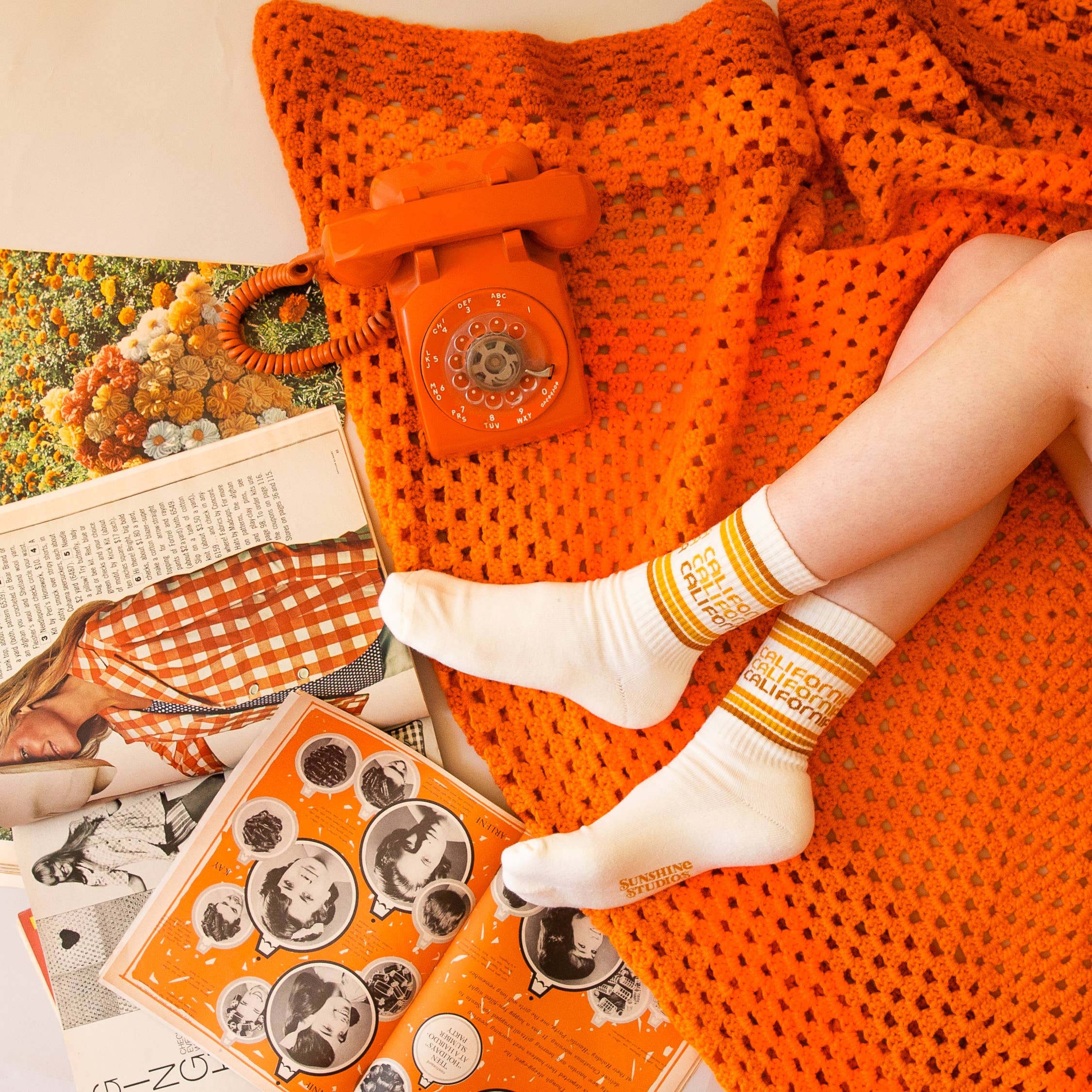 Sunshine Studios Ribbed Crew Socks - California Striped