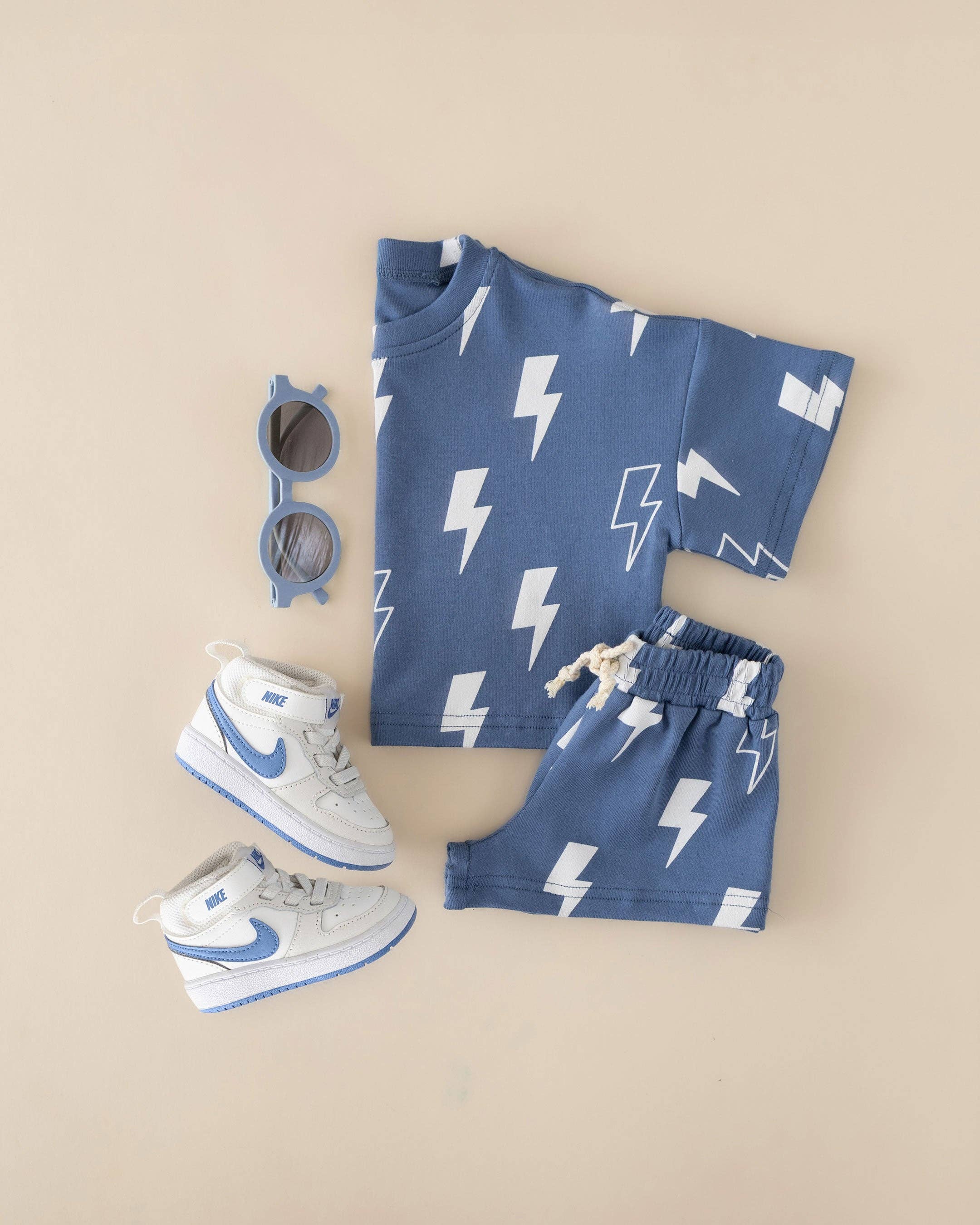 Lucky Panda Kids Shorts Set - Blue Bolts