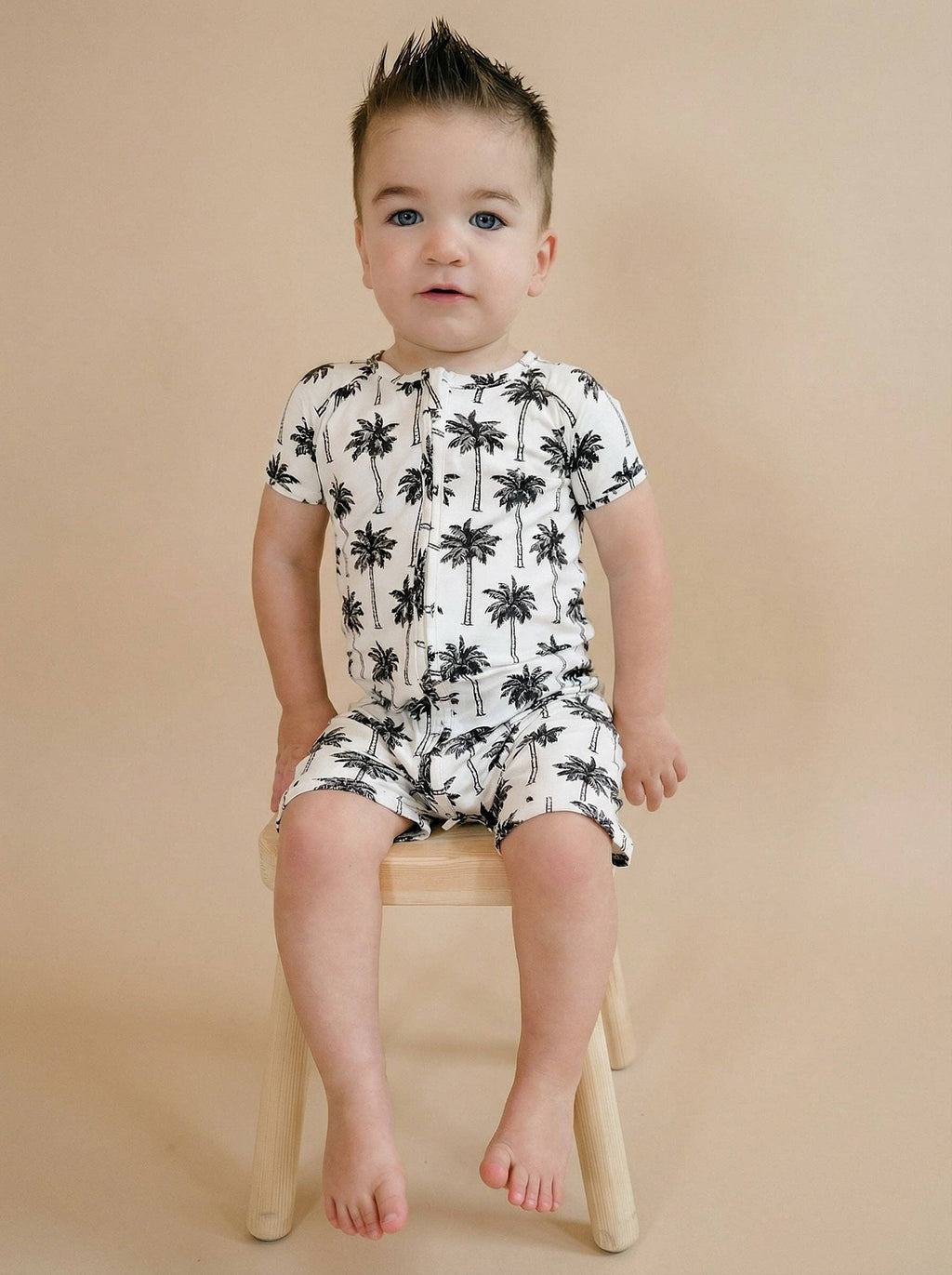 Lucky Panda Kids - Bamboo Shorty Romper - Palm Style White