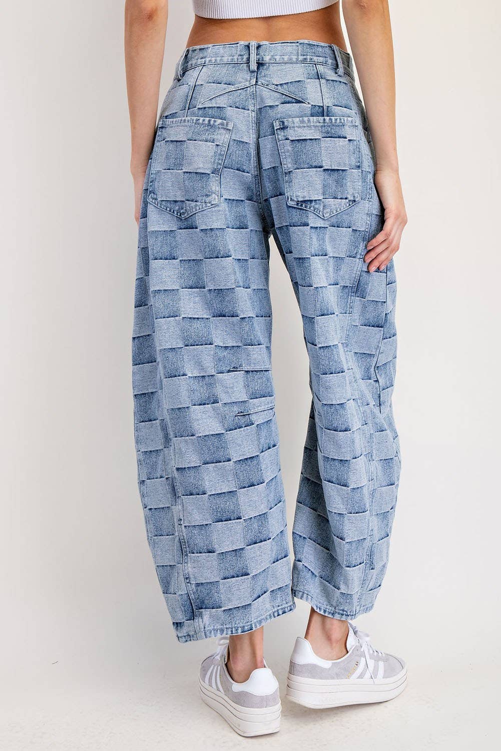 Women's Mineral Washed Check Barrel Jeans