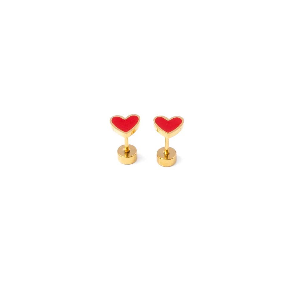 Pip Pop Post - Enamel Heart Stud Earring - Neon Pink