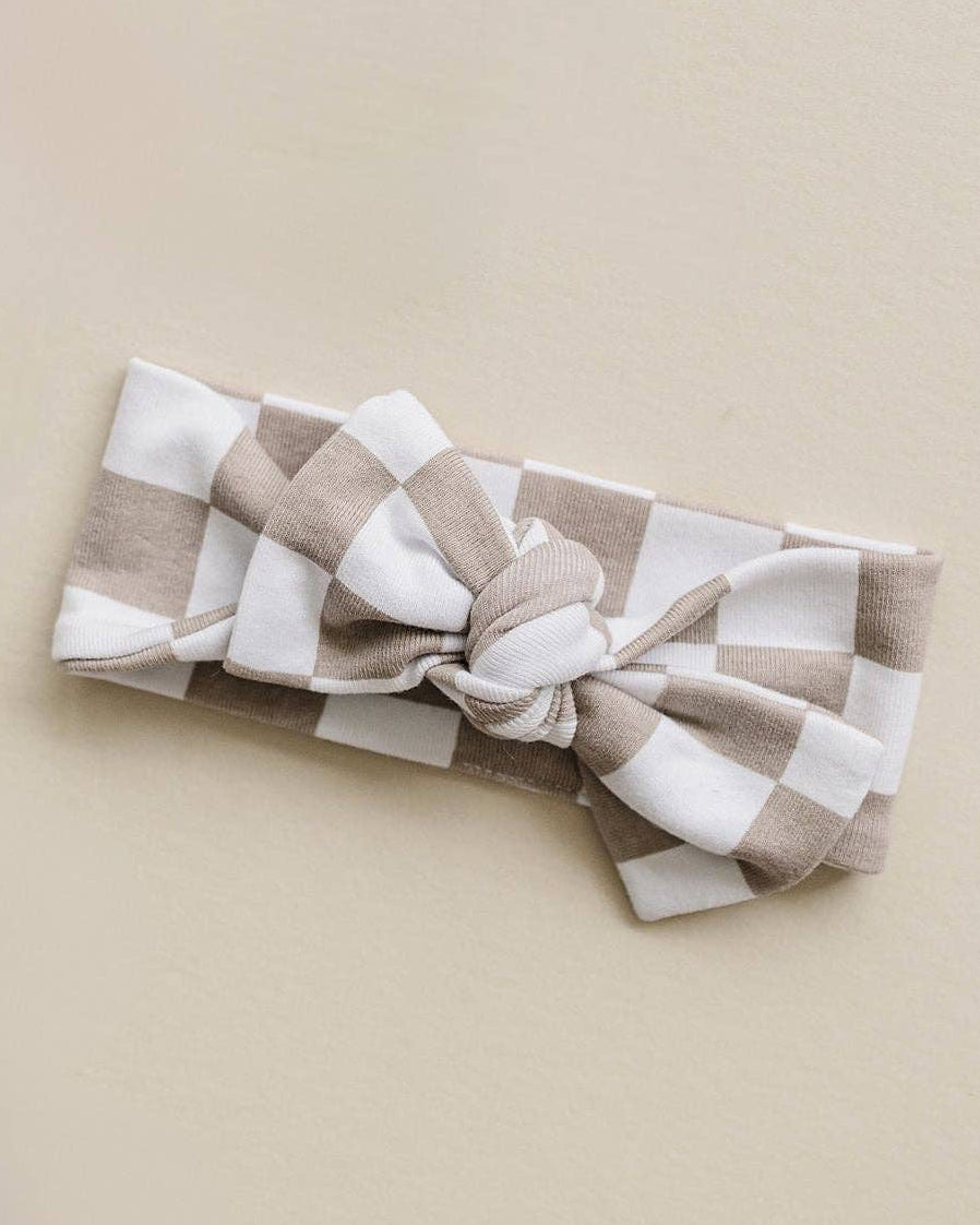 Lucky Panda Kids Checkered Headband - Latte
