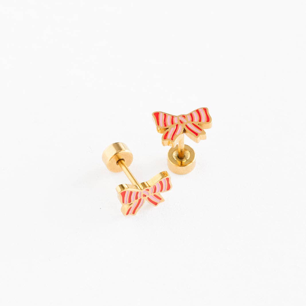 Pip Pop Post - Striped Bow Stud Earrings