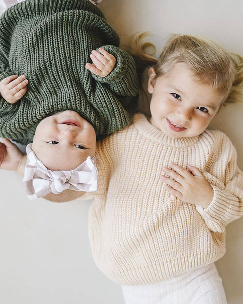 Lucky Panda Kids Checkered Headband - Latte (Final Sale)