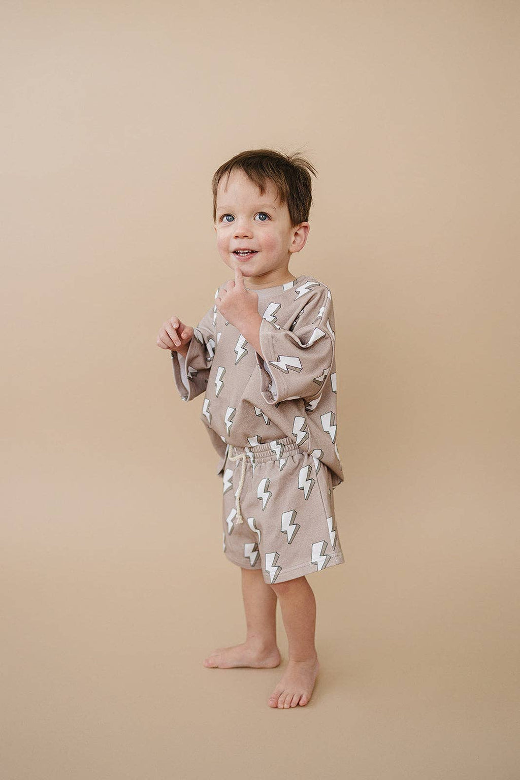 Lucky Panda Kids Shorts Set - Electric Beige