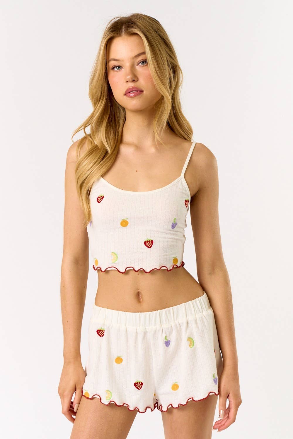 Women's Pointelle Cami Lounge Top & Short Set - Fruit