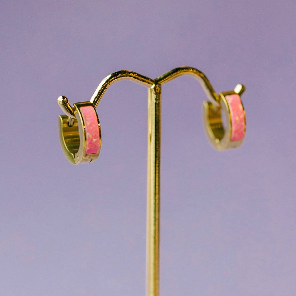 Pierced Co - Neon Pink Opal Huggies