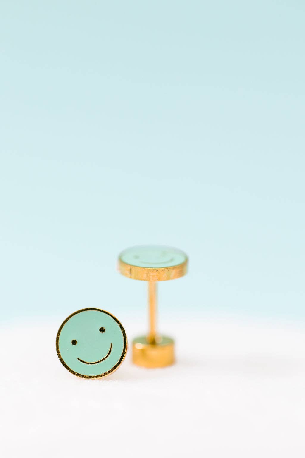 Desert Peach - Mint Smiley Stud Earrings