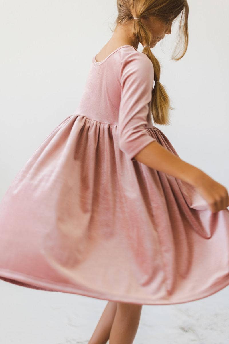 Mila & Rose Velvet Twirl Dress - Vintage Pink