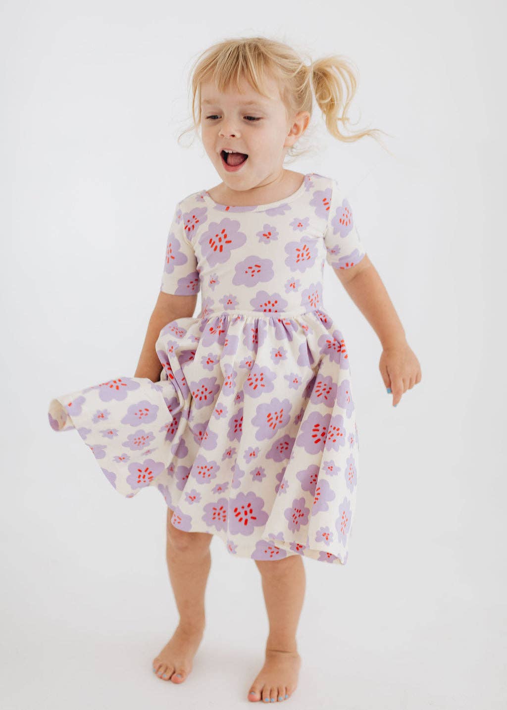 Good Apples Kids Short Sleeve Twirl Dress - Lavender Blooms
