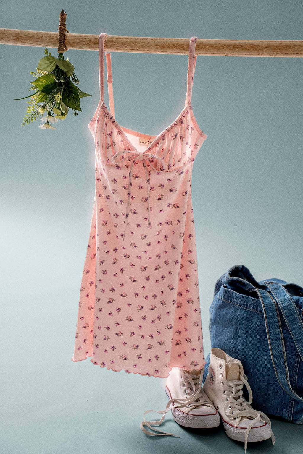 Women's Pointelle Pink Rosebud Tie-Front Mini Dress