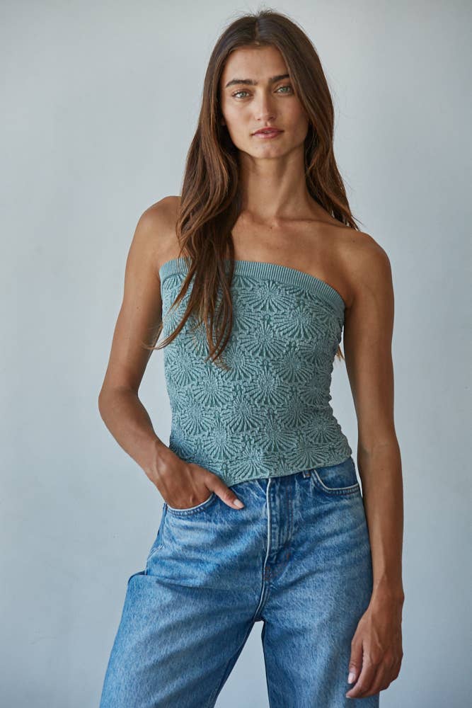 Women's Knit Modal Nylon Spandex Seamless Jacquard Tube Top - Dark Sage