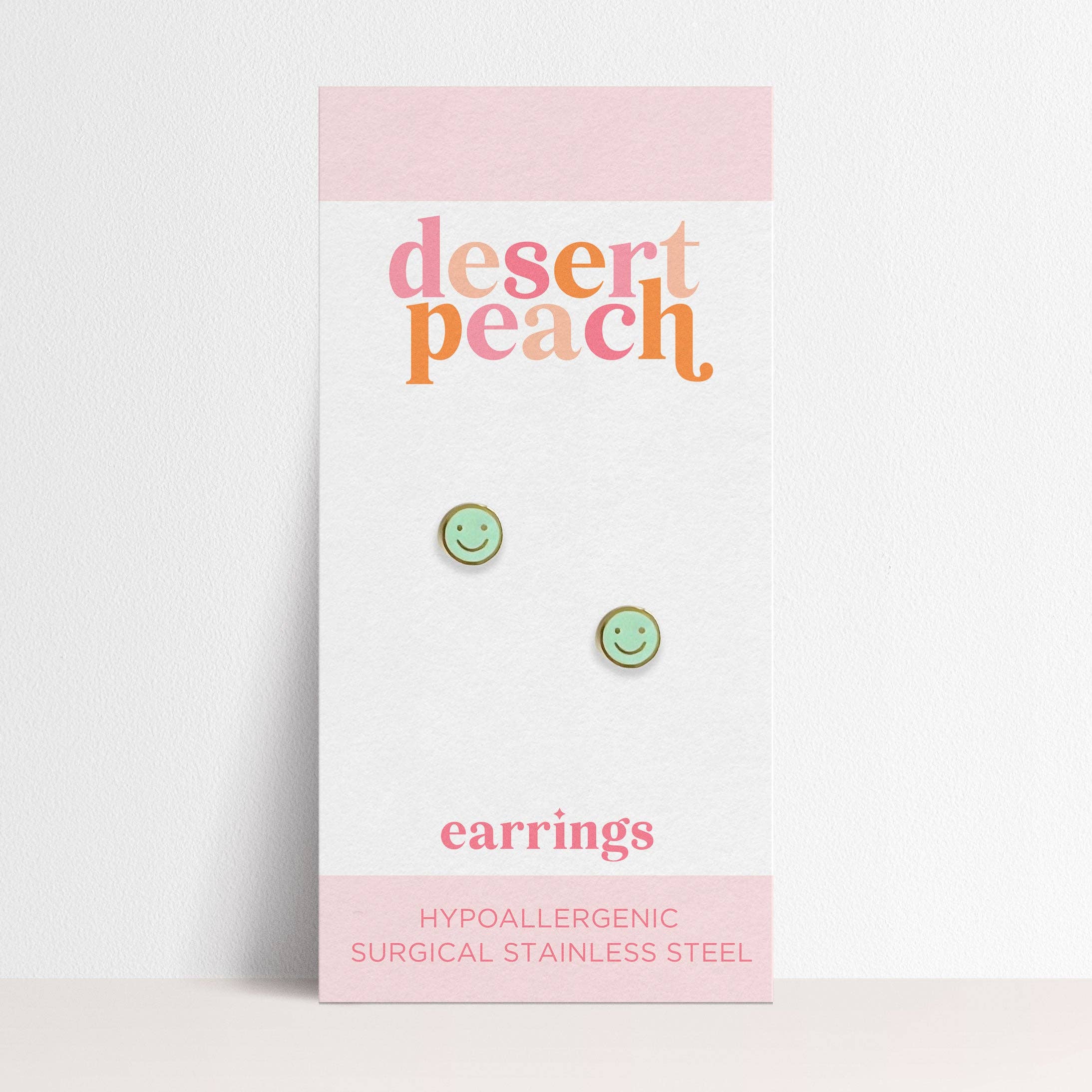 Desert Peach - Mint Smiley Stud Earrings