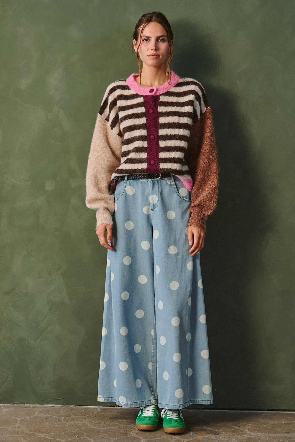 Women’s Color Pop Stripe Cardigan- Pink/Brown