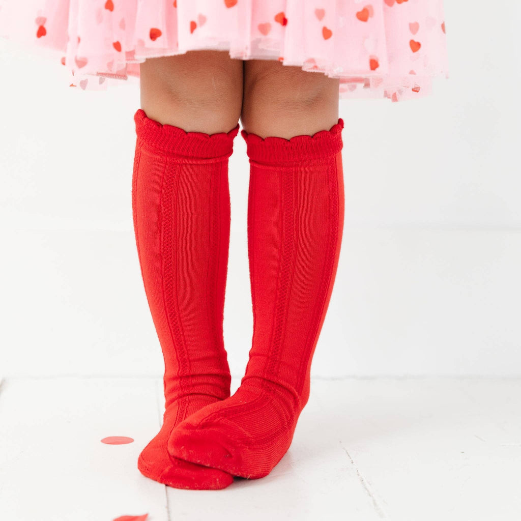 Little Stocking Co. Scalloped Knee High Socks - Bright Red