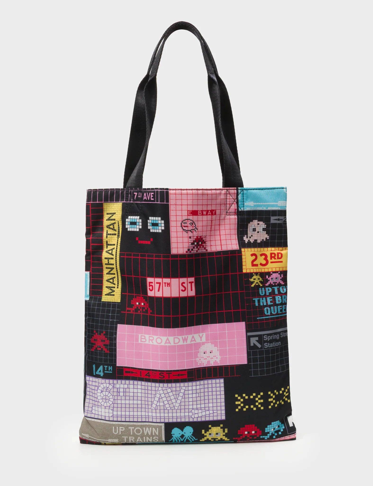Min & Mon - The Everyday Tote Bag - Black Cyclepet Fabric Subway Stories Print
