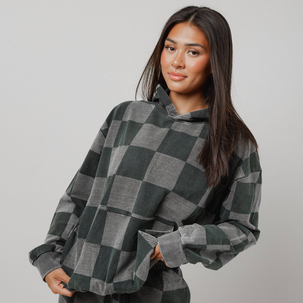 RAGS - Adult Unisex Hoodie - Black Denim Check