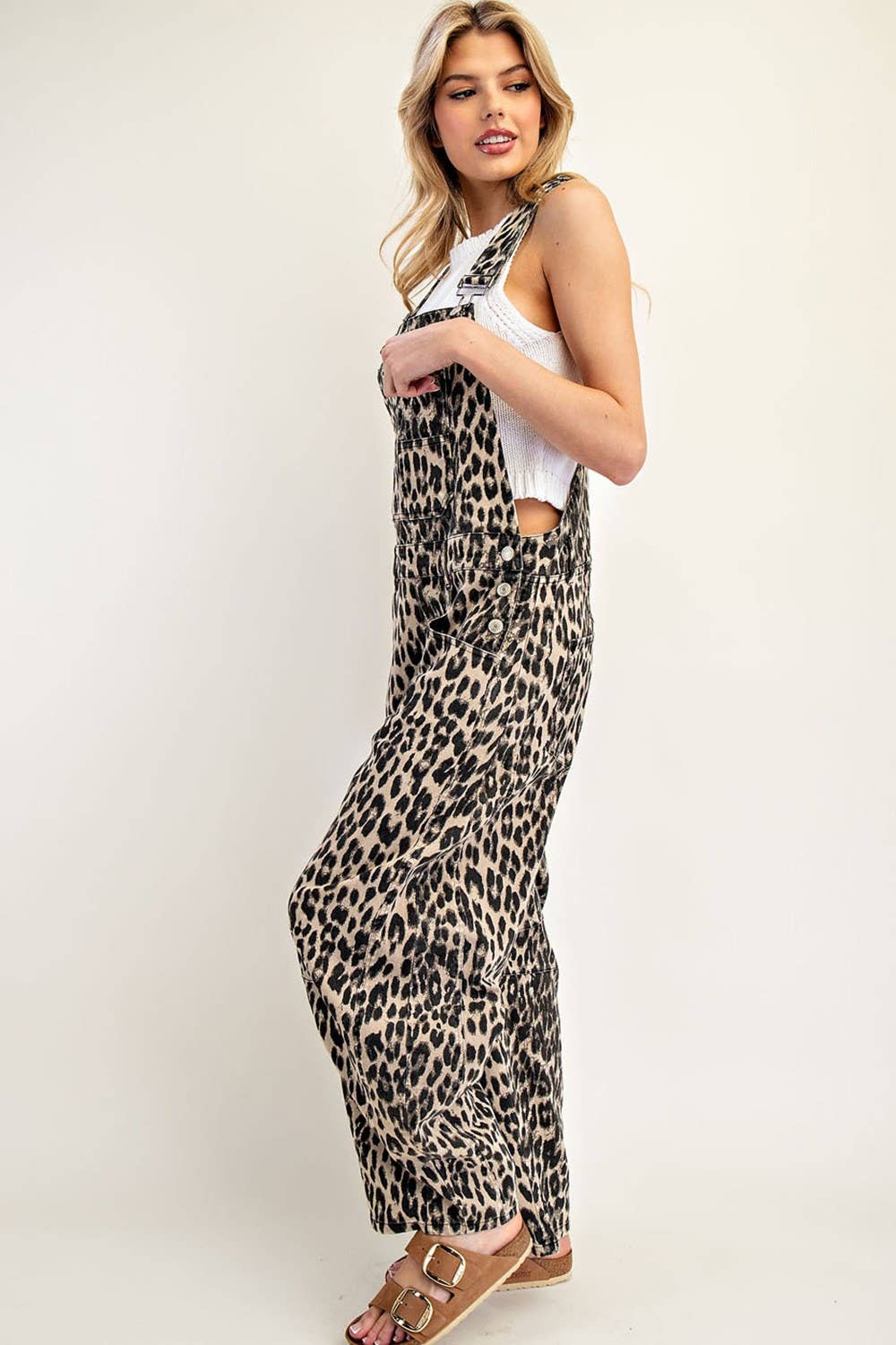 Women's Barrel Leg Jumpsuit - Leopard