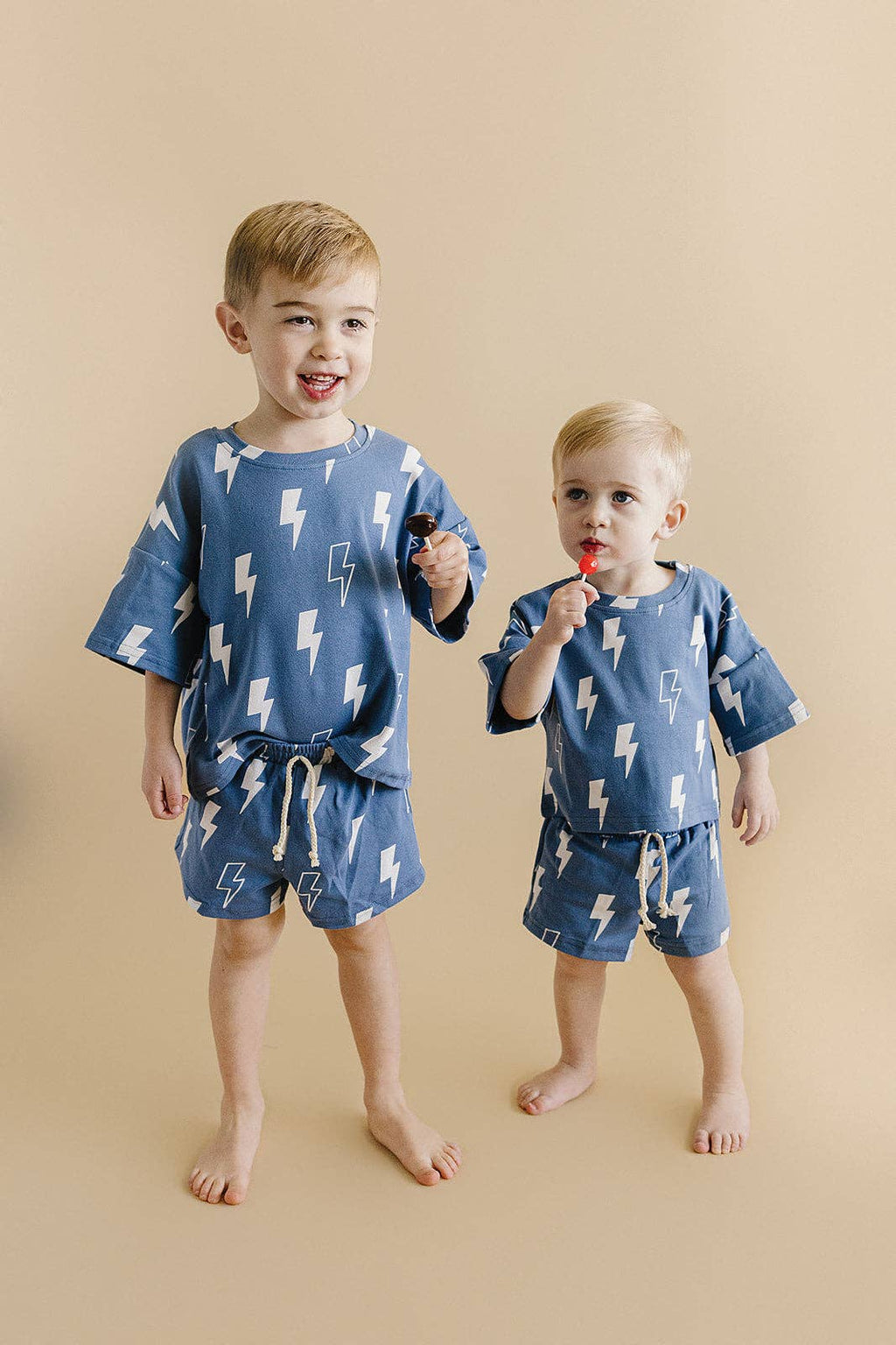 Lucky Panda Kids Shorts Set - Blue Bolts