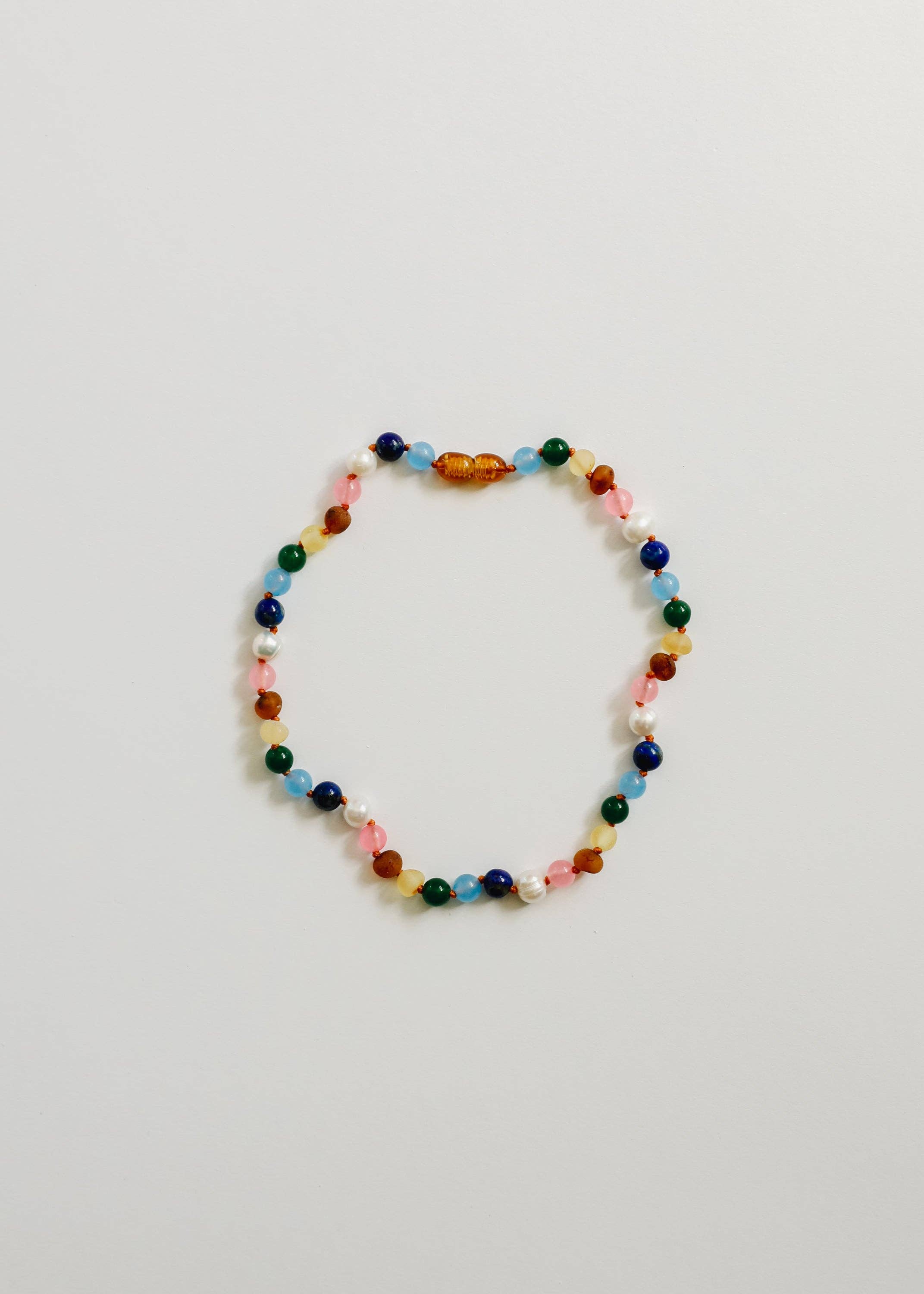 CanyonLeaf - Raw Baltic Amber and Pearl Necklace + Sweet Pink Gemstones