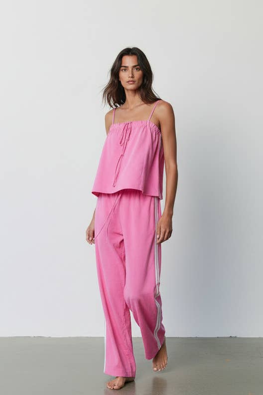 Women's Solid Cotton Camisole & Wide-Leg Pant Set - Pink