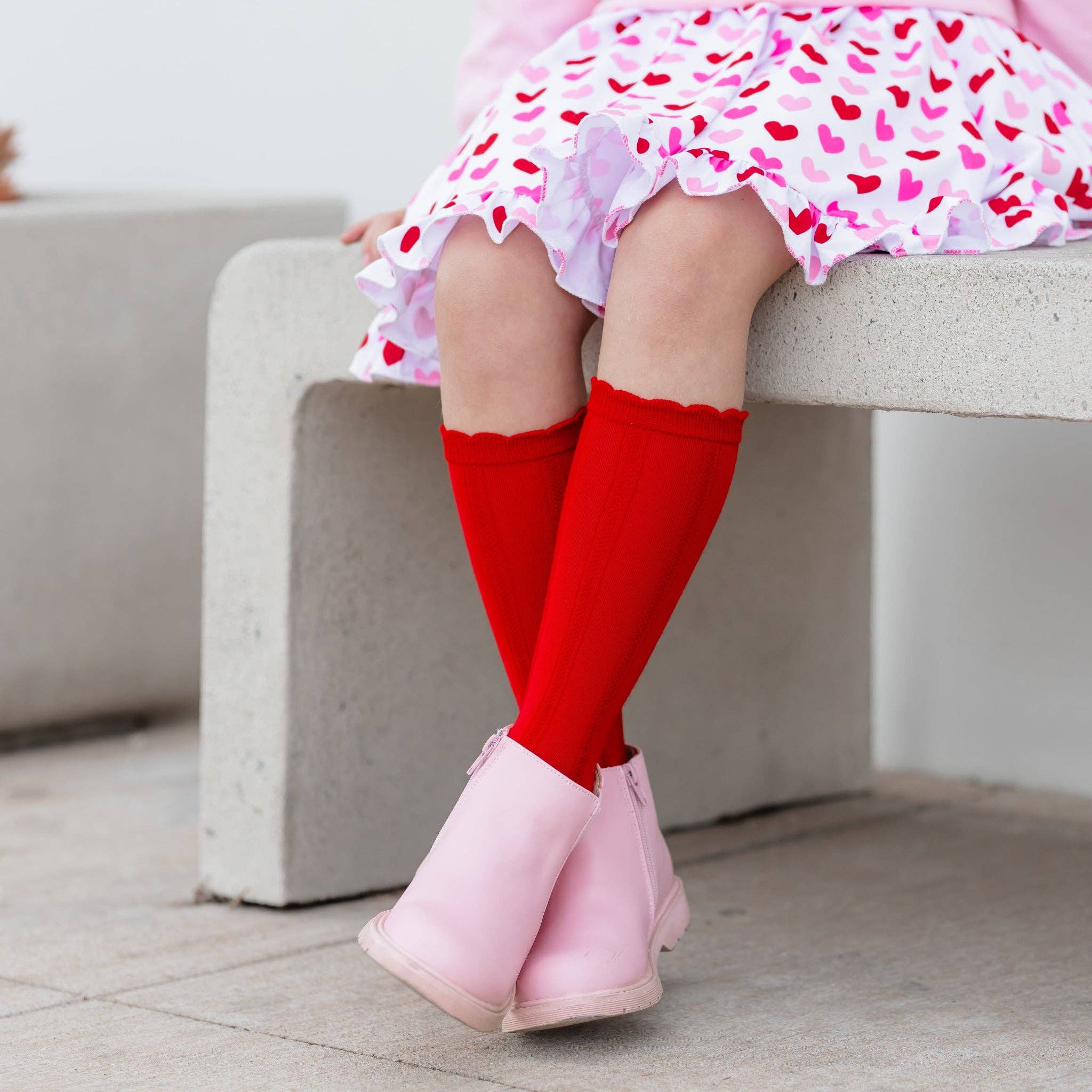 Little Stocking Co. Scalloped Knee High Socks - Bright Red
