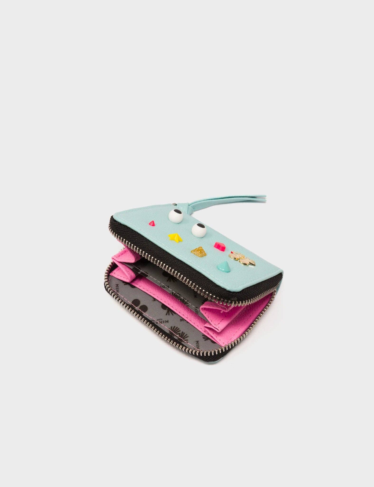 Min & Mon - Frodo Eggshell Blue Leather Zip Around Wallet - Studs Pattern