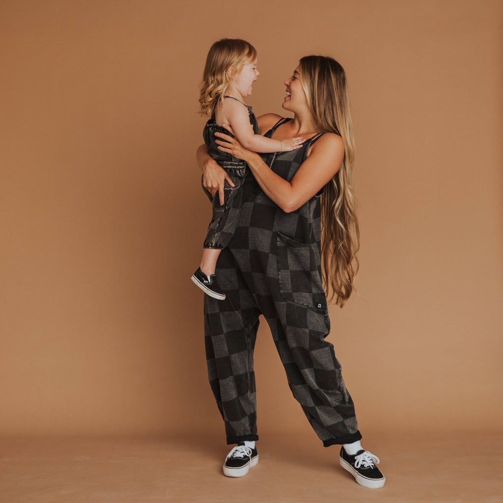 RAGS - Women's Tank Romper - Black Denim Check