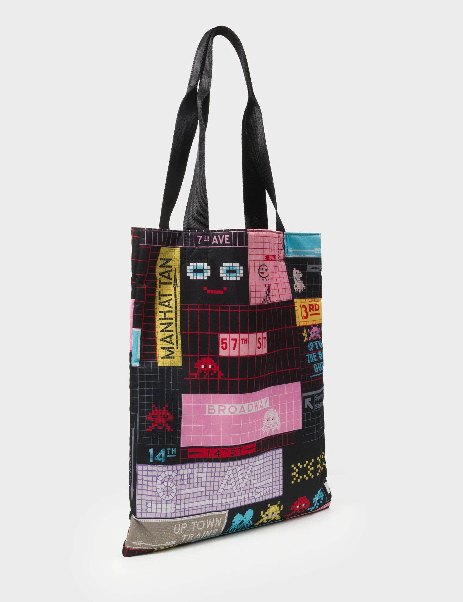 Min & Mon - The Everyday Tote Bag - Black Cyclepet Fabric Subway Stories Print