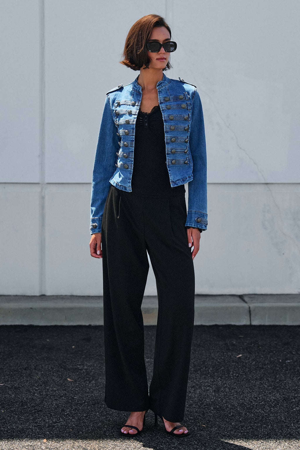 Women's Military Double-Button Denim Jean Jacket