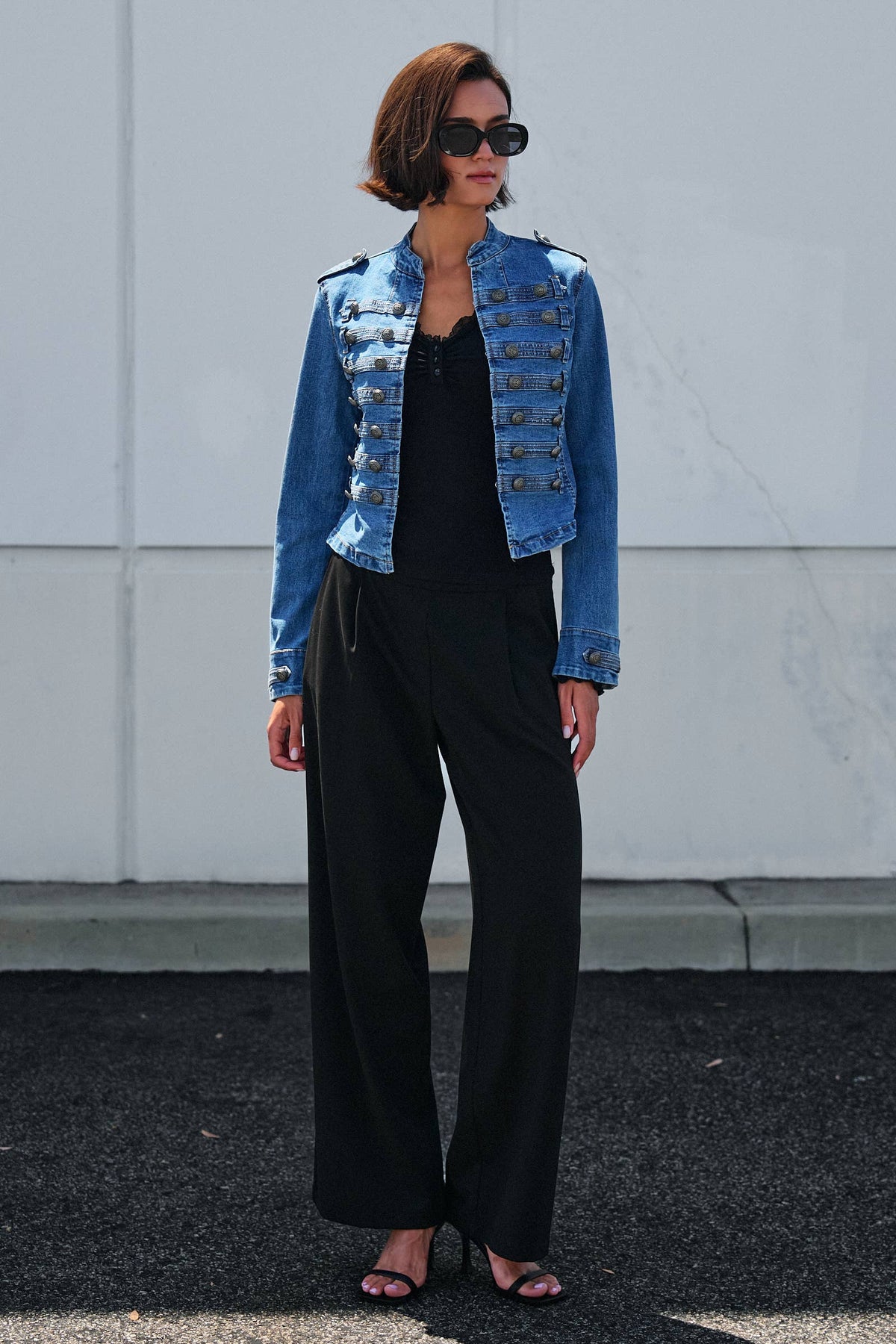 Women's Military Double-Button Denim Jean Jacket