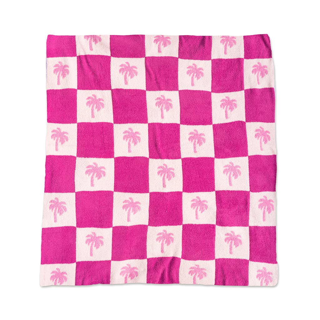 Living Royal Throw Blanket - Checkered w/ Palm Trees