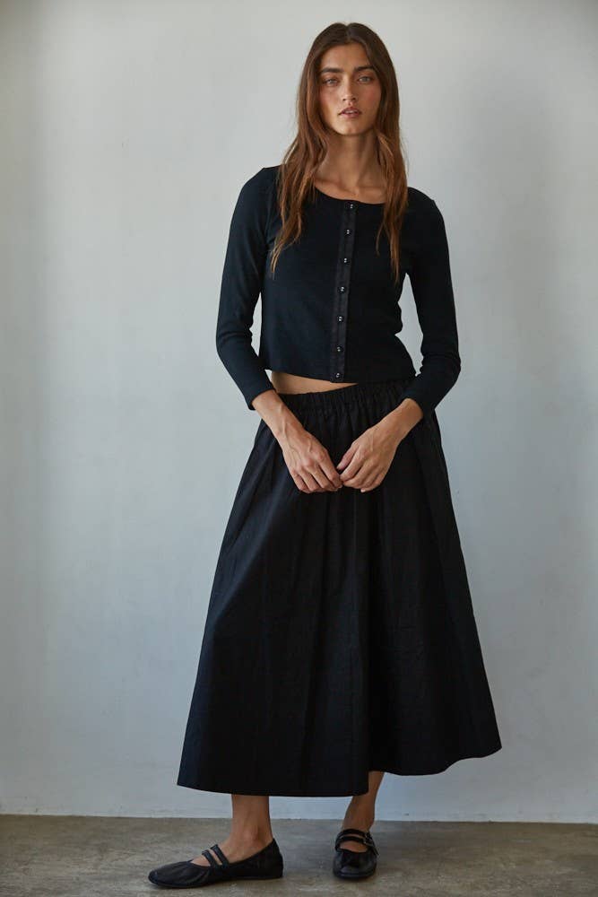 Women's Knit Ribbed 3/4 Sleeve Cardigan - Black