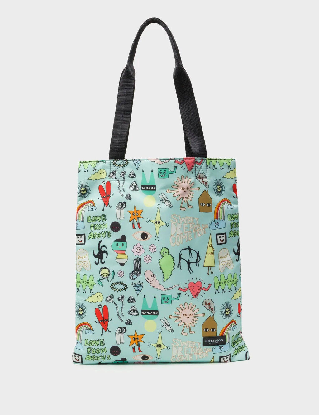 Min & Mon - The Everyday Tote Bag - Light Blue Cyclepet Fabric Dreams Can Come True Print