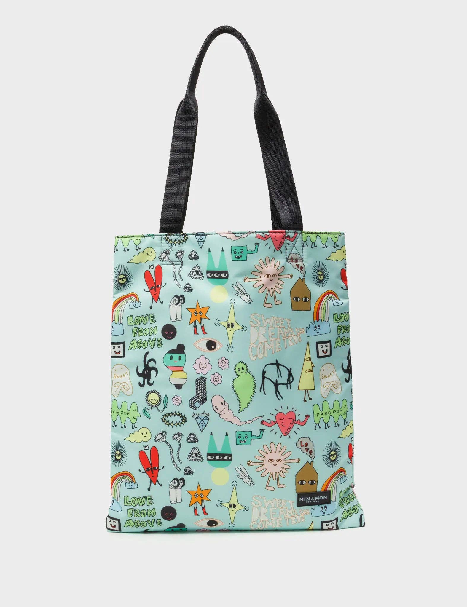 Min & Mon - The Everyday Tote Bag - Light Blue Cyclepet Fabric Dreams Can Come True Print