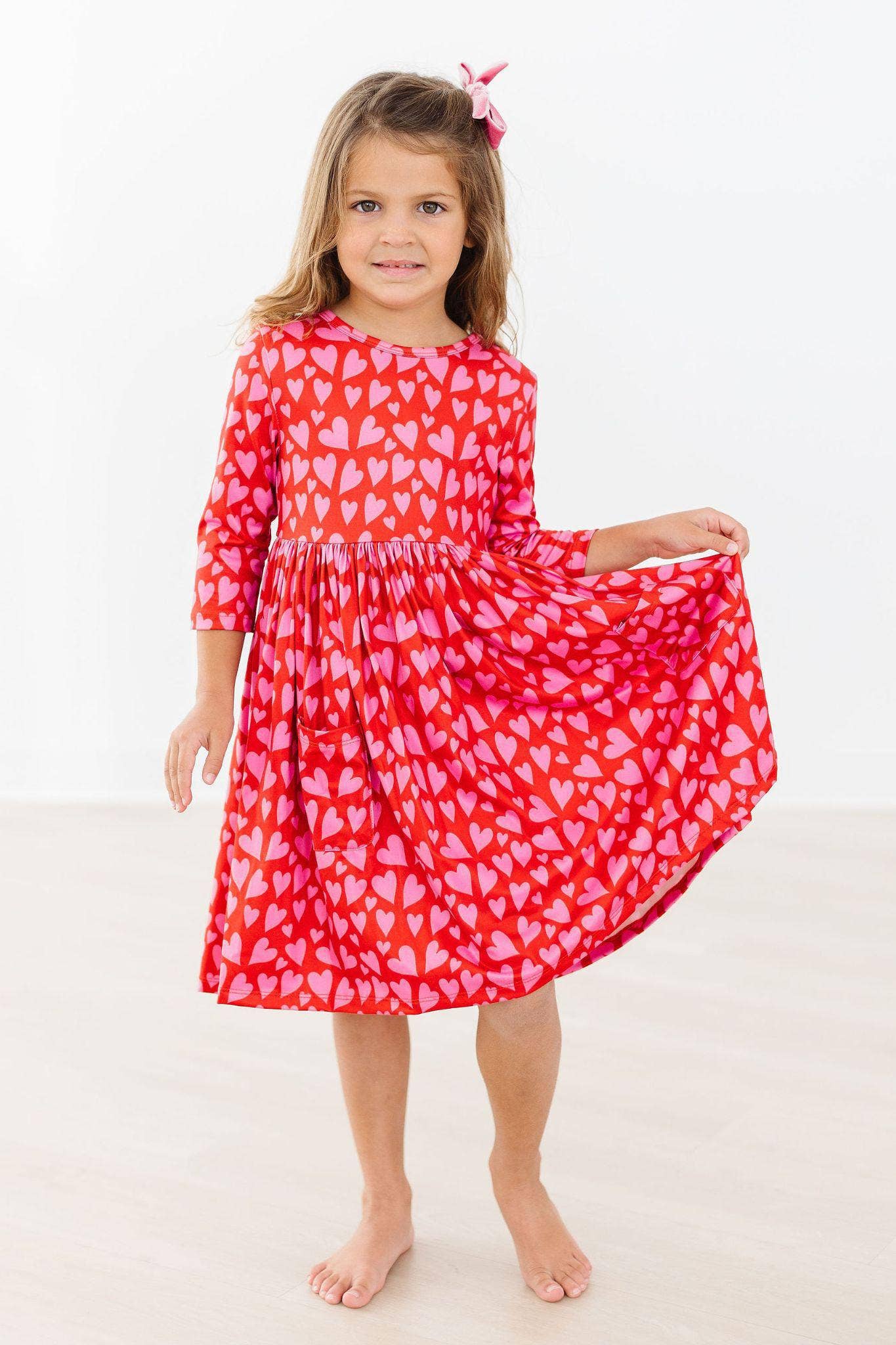 Mila & Rose 3/4 Sleeve Pocket Twirl Dress - Hearts & Hugs
