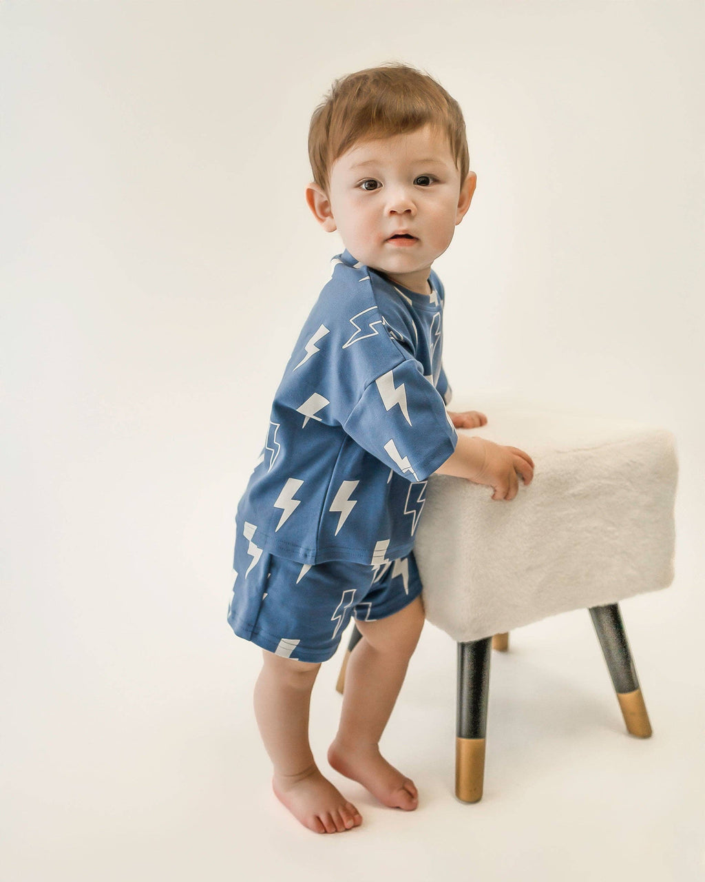 Lucky Panda Kids Shorts Set - Blue Bolts