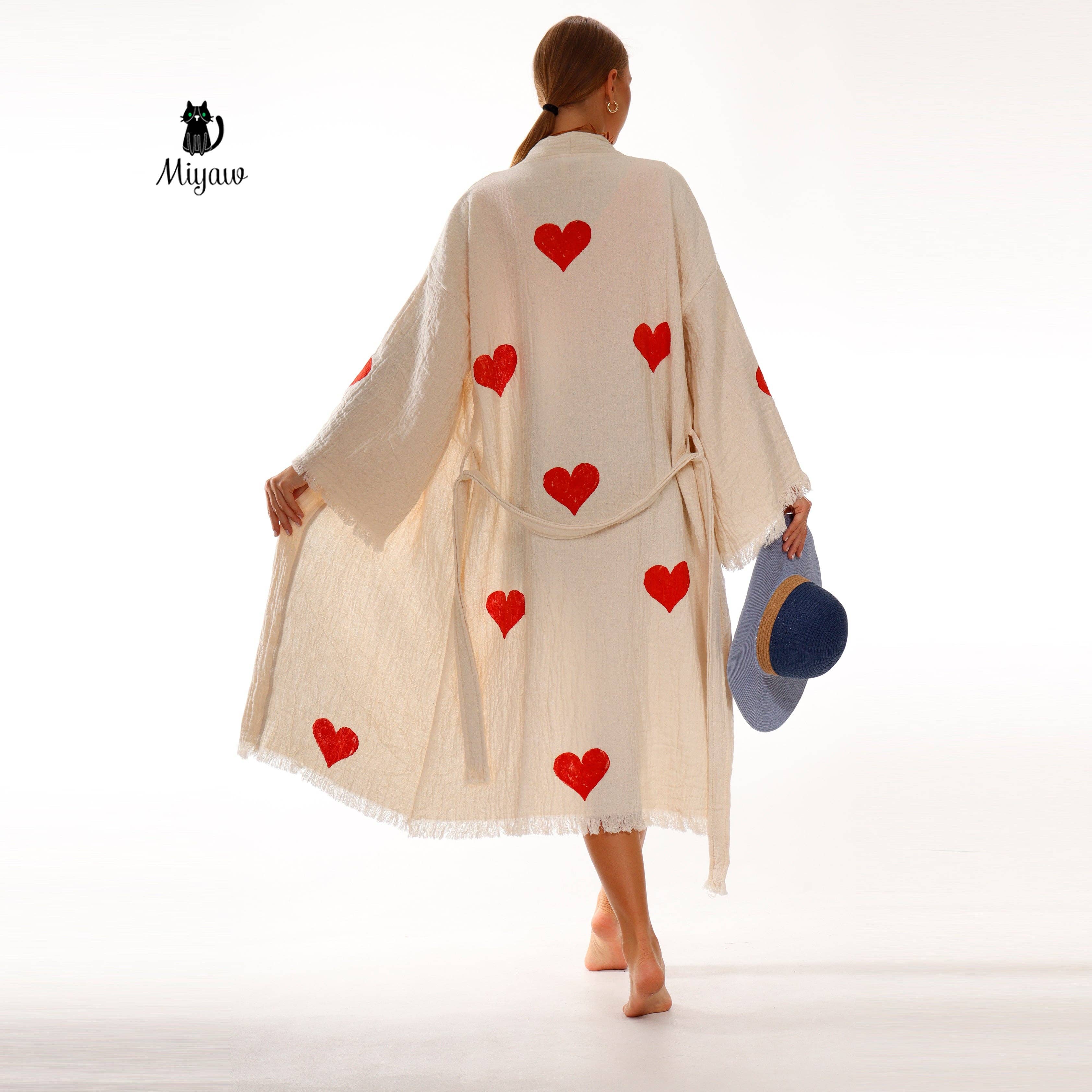 Handmade Organic Cotton Kimono Robe – Hearts